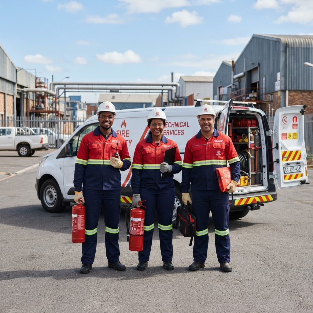 Jero Fire Solutions technicians preparing for a fire safety inspection in Gauteng